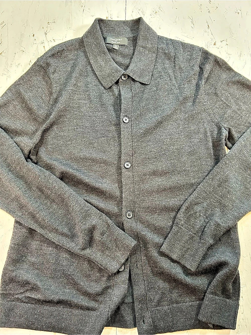 Banana Republic Merino Wool Full-Button Polo Cardigan Black Medium